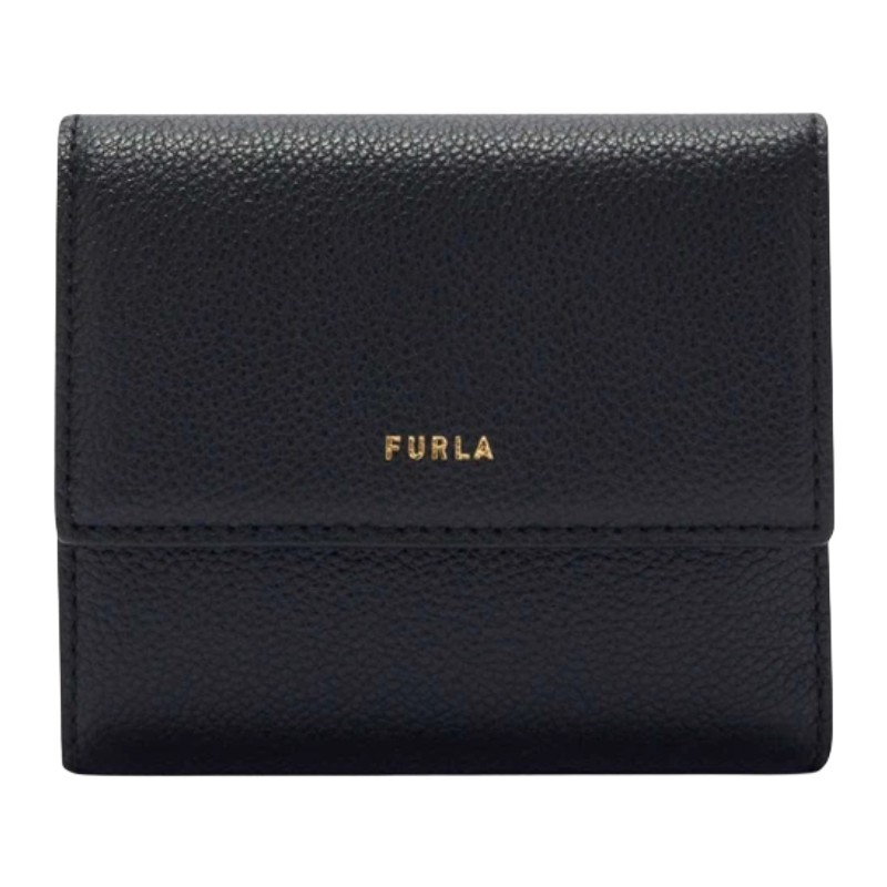 Furla Vitello Night Goccia Compact Leather Purse Nero Black