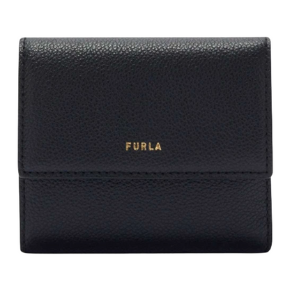 Furla Vitello Night Goccia Compact Leather Purse Nero Black