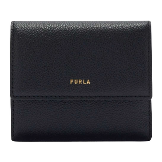 Furla Vitello Night Goccia Compact Leather Purse Nero Black