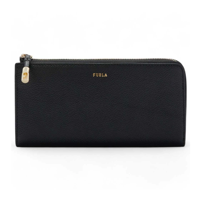 Furla Vitello Night Goccia Large Zip Around Leather Purse Black