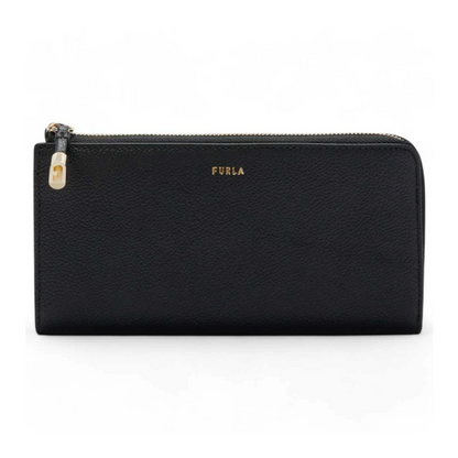 Furla Vitello Night Goccia Large Zip Around Leather Purse Black