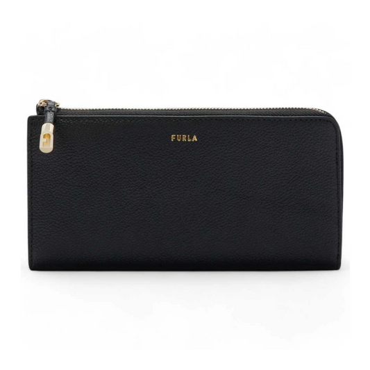 Furla Vitello Night Goccia Large Zip Around Leather Purse Black