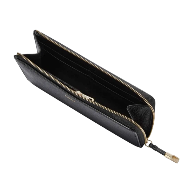 Furla Vitello Night Goccia Large Zip Around Leather Purse Black