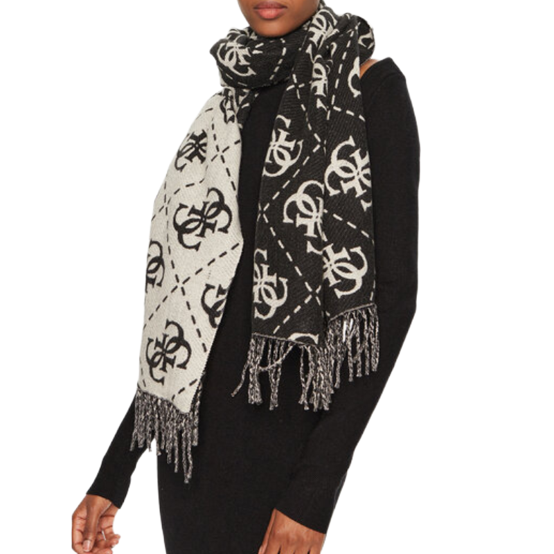 Guess Womens 4G Logo Scarf Shawl Black & Beige AW5217VIS03