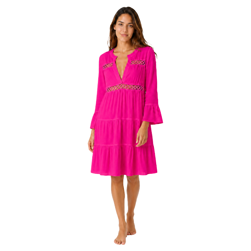 Lascana Women's Lace Insert Beach Dress Pink 