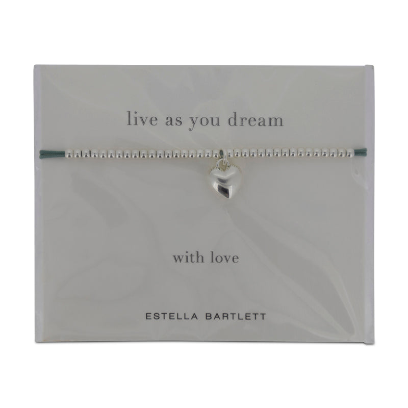 Estella Bartlett Silver Beaded Heart Green Corded Bracelet