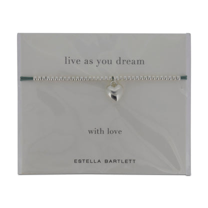 Estella Bartlett Silver Beaded Heart Green Corded Bracelet