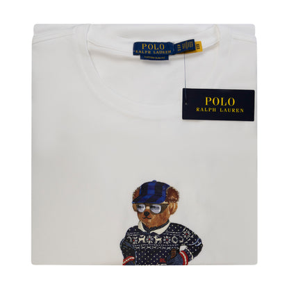 Ralph Lauren Polo Custom Slim Fit Polo Bear Skiing Jersey T-Shirt White