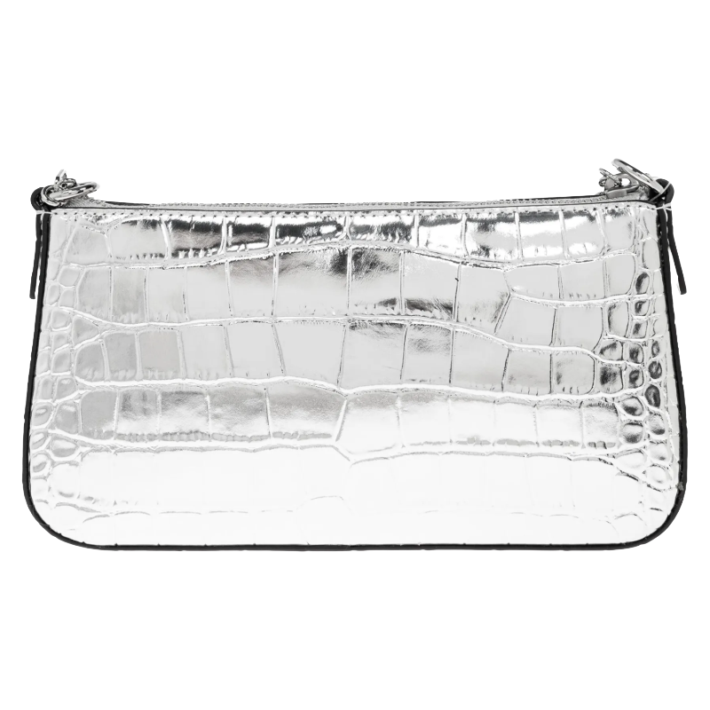 Michael Kors Empire Medium Chain Pouchette Crocodile Embossed Leather Bag Silver