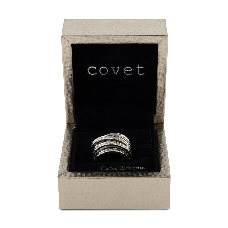 Covet Rhodium Cubic Zirconia Pave Wrap Silver Ring - Size 5