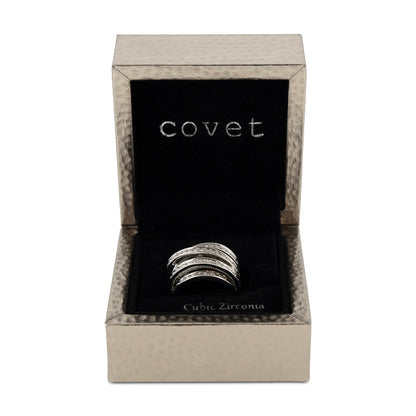 Covet Rhodium Cubic Zirconia Pave Wrap Silver Ring - Size 5