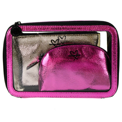Victoria's Secret Hot Pink and Gold Cosmetic Bag 3 Piece Set 