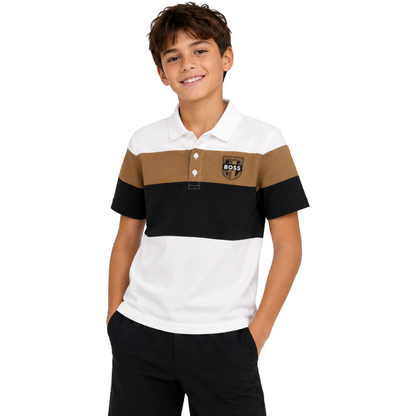 Hugo Boss Boy's Cotton Polo Shirt White/Black/Brown Crown 