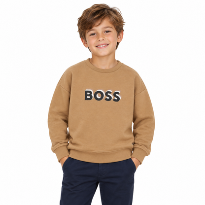 Hugo Boss Boys Sweatshirt Boss Logo Cookie Brown