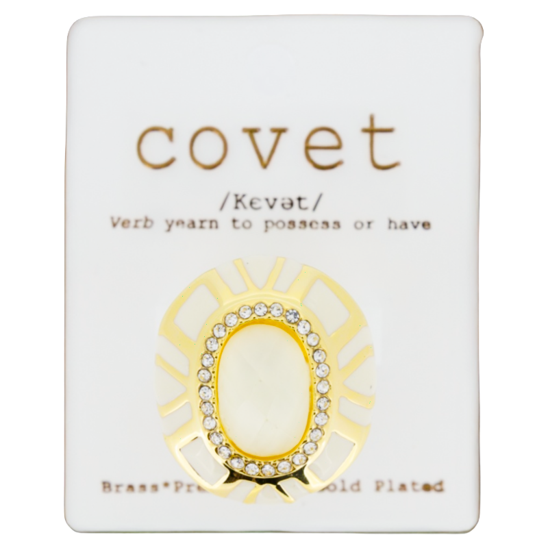 14k Gold Plated Bold Stone White Enamel Ring Adjustable By Covet 