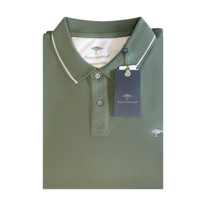 Fynch Hatton Men's Striped Collar Polo Shirt Dusty Olive Khaki