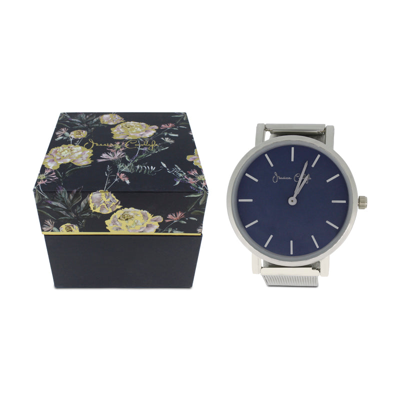 Jessica Carlyle Blue Faced Silver Mesh Watch & Bracelet Set 6128