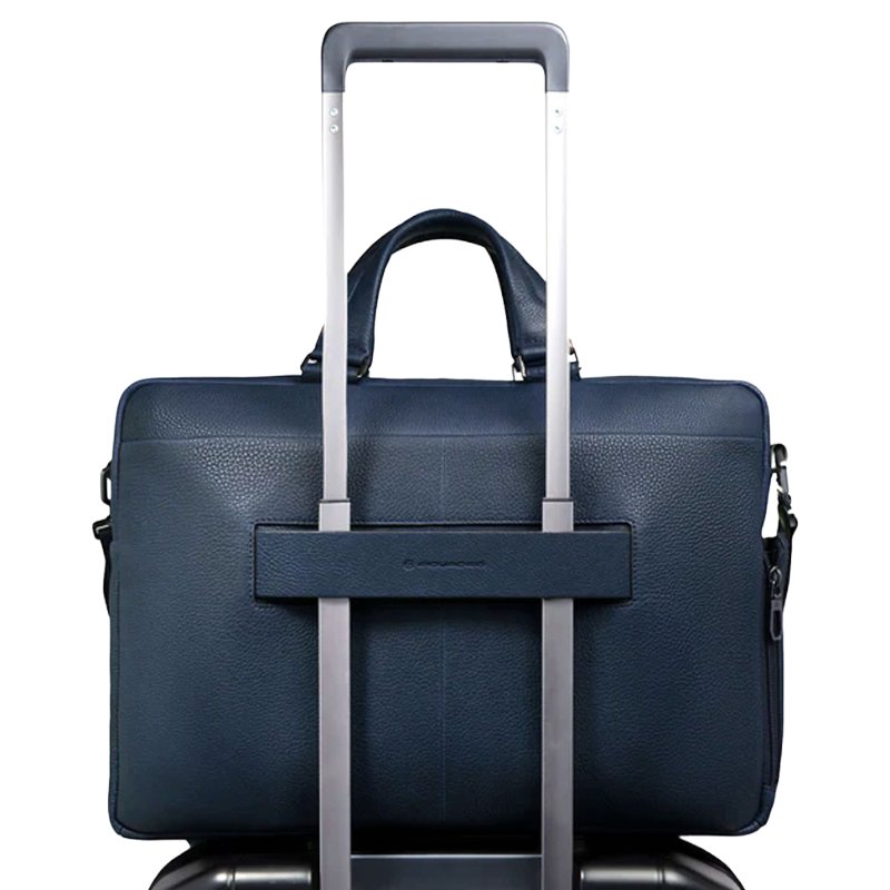 Piquadro Leather Laptop Bag 14 inch Navy Blue Briefcase
