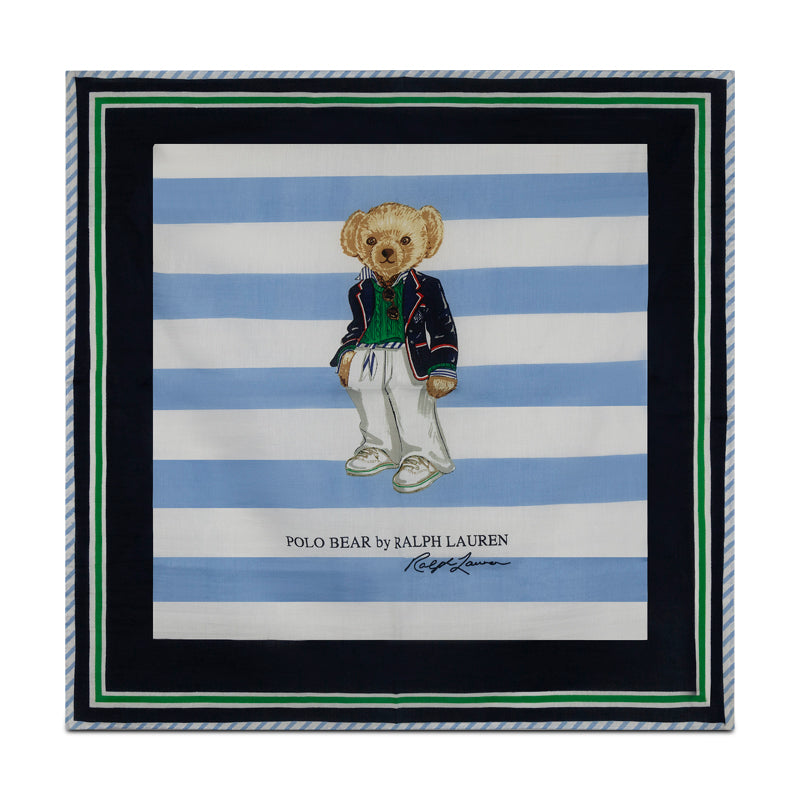 Ralph Lauren Polo Bear Cotton-Silk Scarf Striped Blue