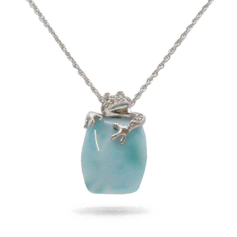 Marahlago Larimar Tree Frog Sterling Silver Necklace 