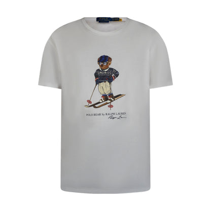 Ralph Lauren Polo Custom Slim Fit Polo Bear Skiing Jersey T-Shirt White