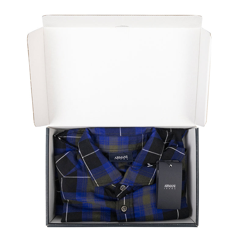 Armani Men's Blue & Black Check Shirt Small