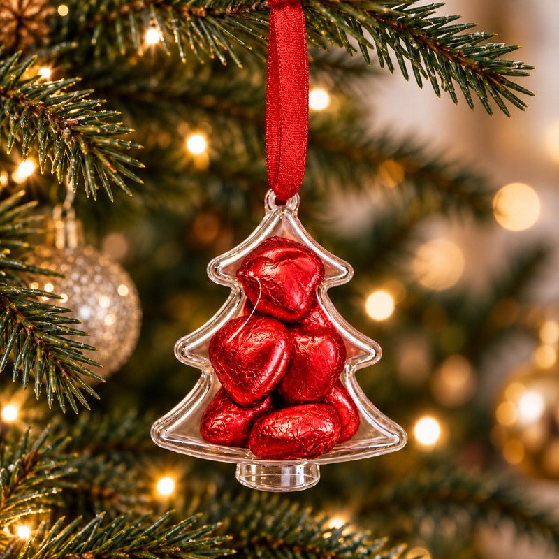 Red Swiss Milk Chocolate Hearts X12 In Christmas Tree Bauble