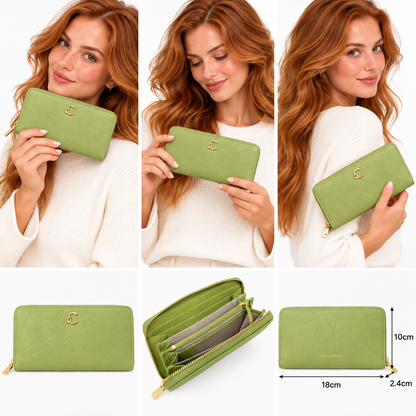 Coccinelle C-Me Soft Grained Leather Large Purse Guacamole Green