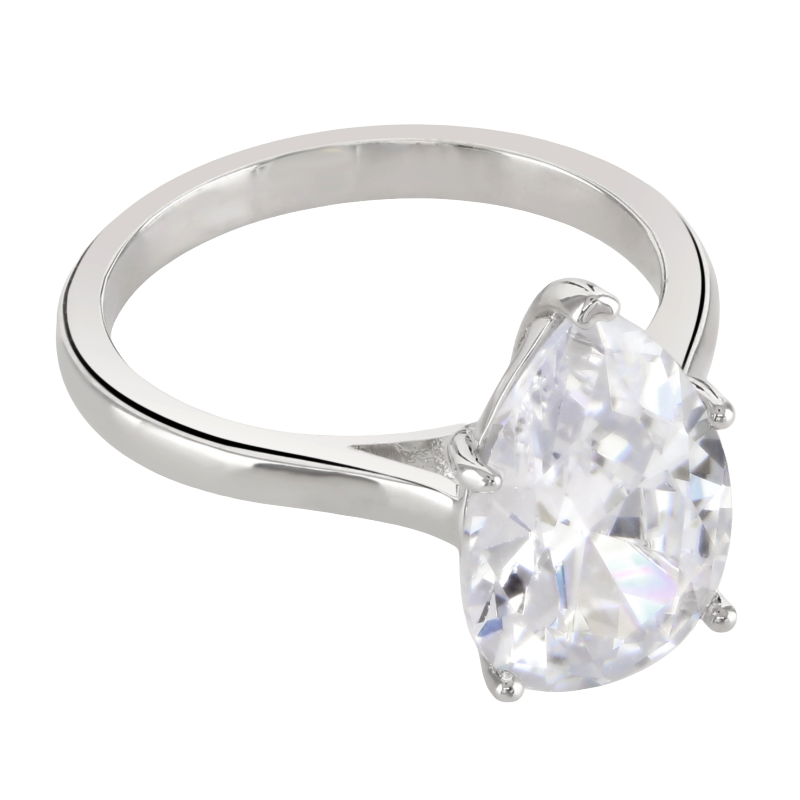 Buckley Pear Solitaire Crystal Rhodium Plated Silver Ring Size O 6487565