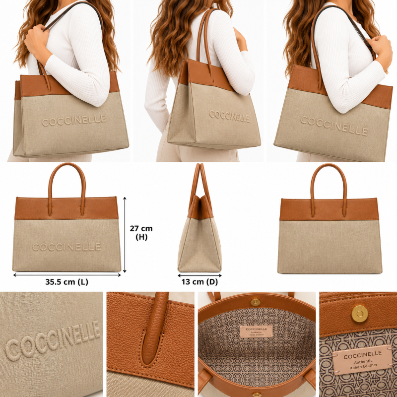 Coccinelle Women's Myrtha Maxi Log Handbag Noir Leather Natural / Cuir