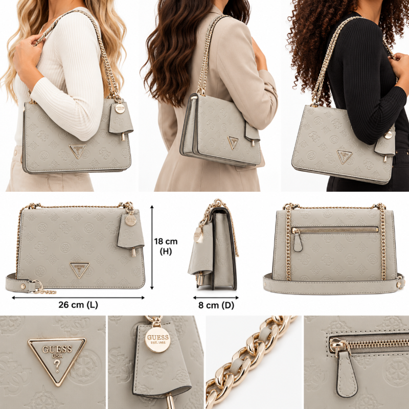 GUESS Jena Shoulder Bag Women's Taupe Logo