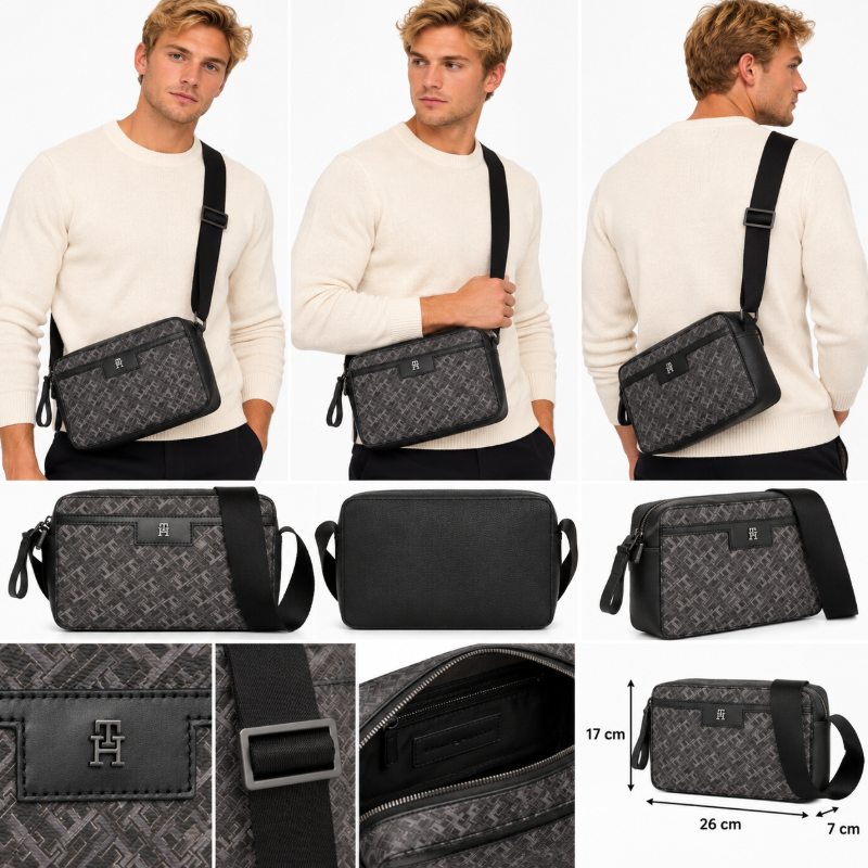 Tommy Hilfiger TH Men's Monogram Black Camera Bag
