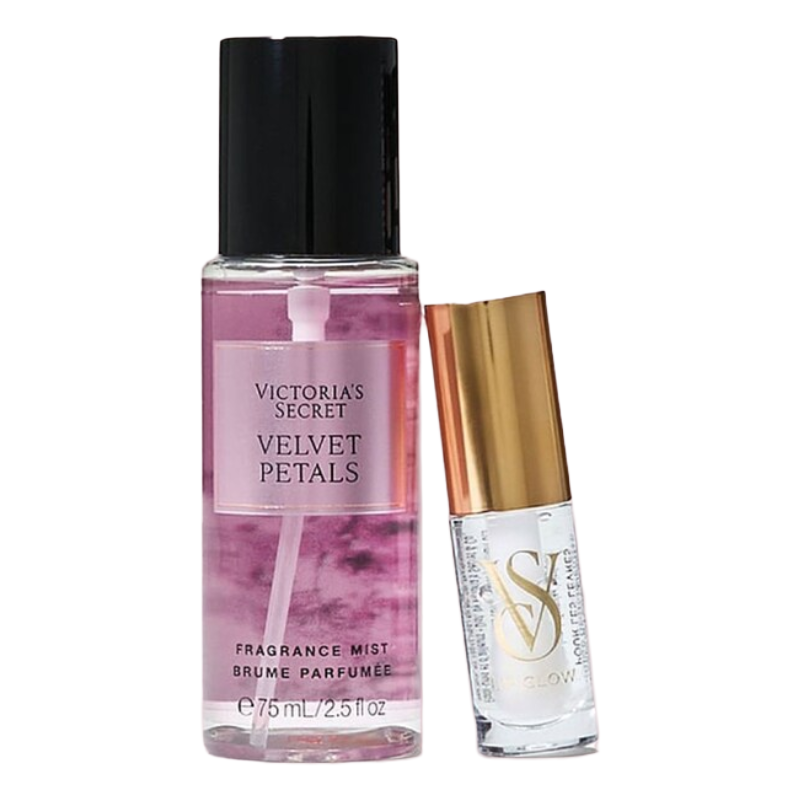 Victoria's Secret Velvet Petals Mini 75ml Mist & Clear Lip Glow Lip Oil Gift Set