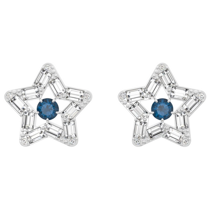 Swarovski Stella Silver Star Blue Stud Earrings Rhodium plated