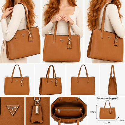 Guess Womens Meridian II Girlfriend Tote Bag Cognac Brown BG697423