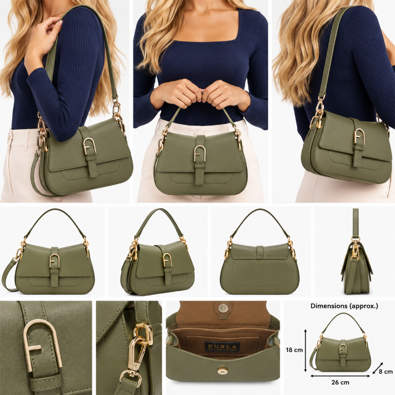 Furla Flow Mini Top Handle Leather Handbag Sage Green