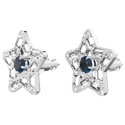 Swarovski Stella Silver Star Blue Stud Earrings Rhodium plated
