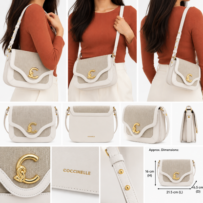 Coccinelle Women's C-Me Canvas Handbag Natural/White
