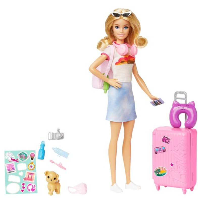 Barbie Doll & Accessories Malibu Travel Set With Puppy & Suitcase (Blemished Box)