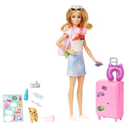 Barbie Doll & Accessories Malibu Travel Set With Puppy & Suitcase (Blemished Box)