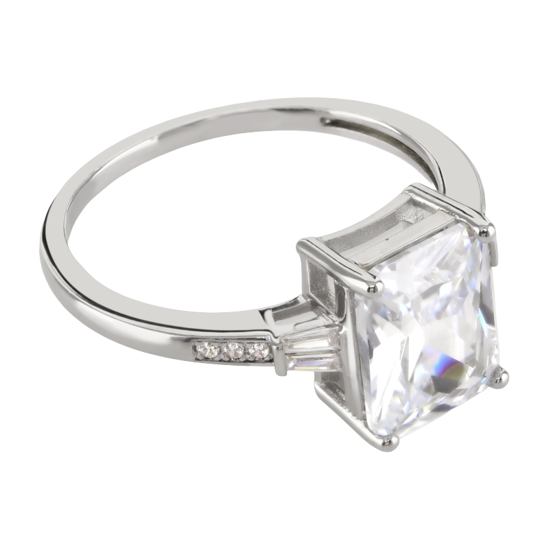 Buckley London The Carat Collection Clear Baguette Rhodium Plated Ring Size R 192997