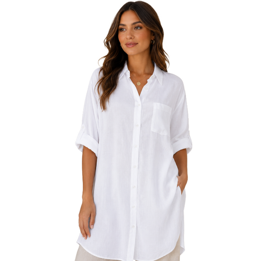 Lascana Women's Blouse Longbluse White 