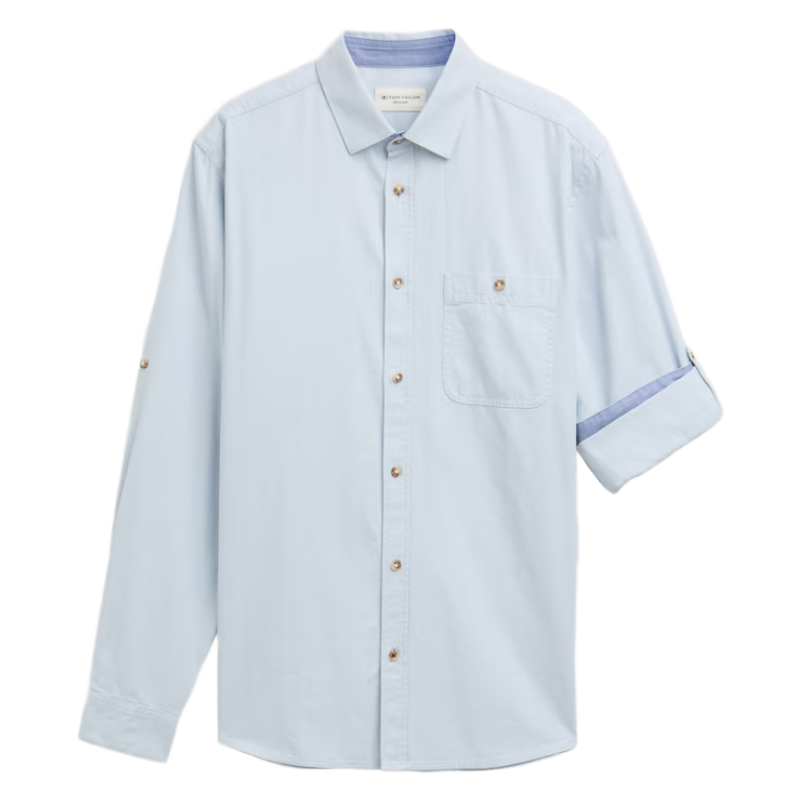 Tom Tailor Men's Regular Shirt Light Blue Adjustable Sleeves 