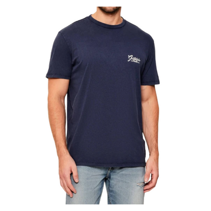 Guess Men's Cotton Logo Print Regular Fit T-Shirt Smart Blue