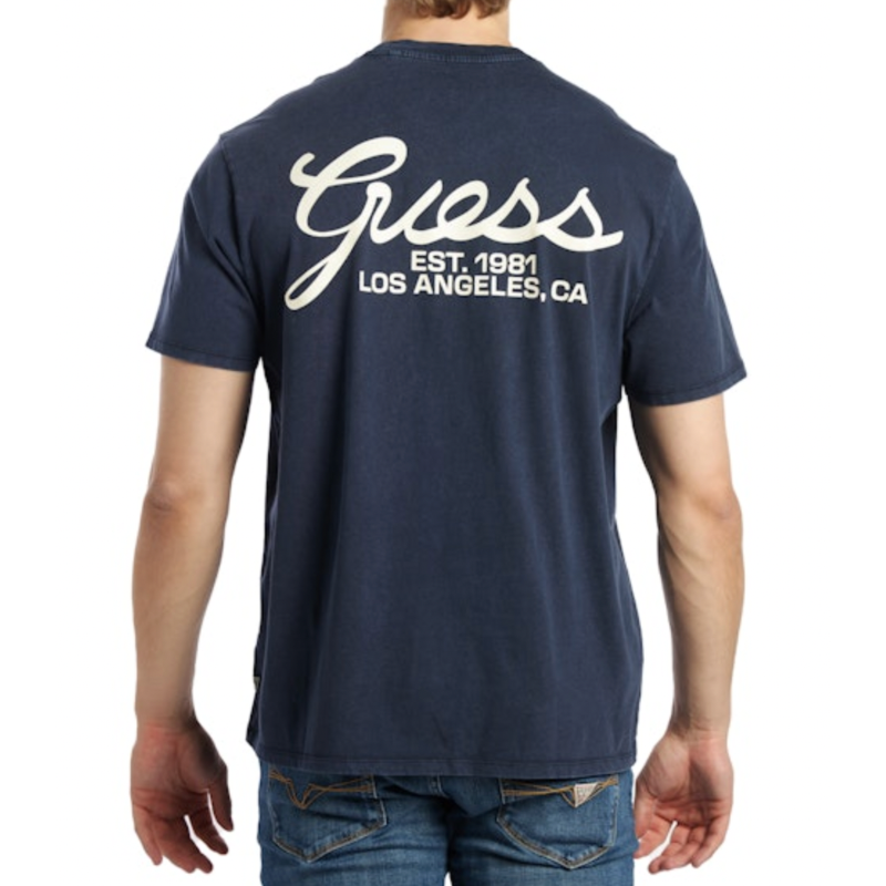Guess Men's Cotton Logo Print Regular Fit T-Shirt Smart Blue