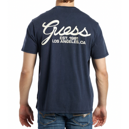 Guess Men's Cotton Logo Print Regular Fit T-Shirt Smart Blue