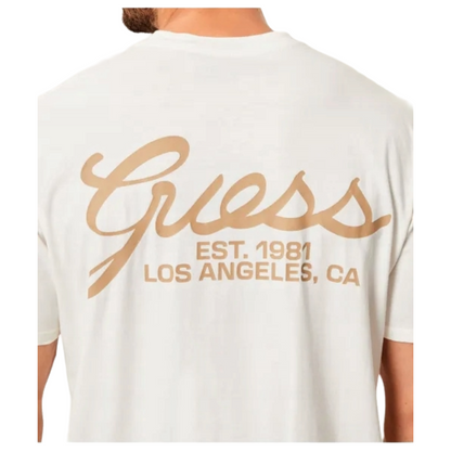 Guess Men's Cotton Logo Print Regular Fit T-Shirt White