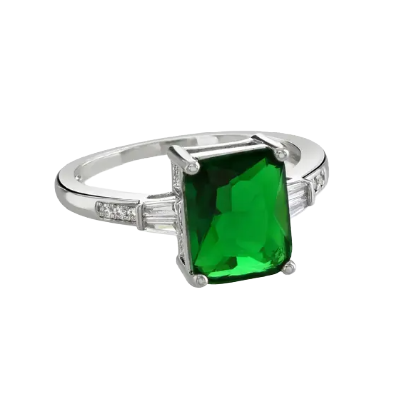 Buckley Meghan Silver Plated Emerald Green Sparkle Ring Size N 6487552