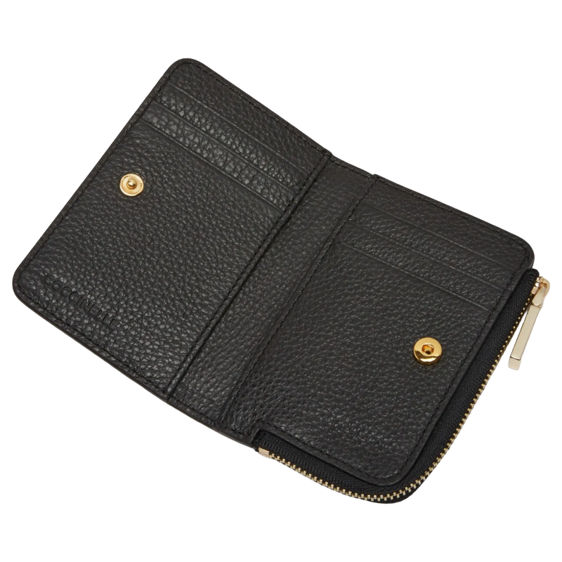 Coccinelle Metallic Soft Grained Leather Card Holder Purse Noir Black