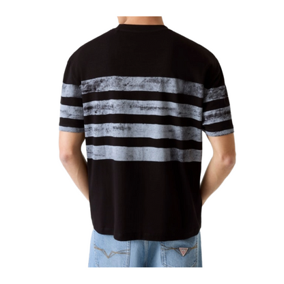 Guess Mens Classic Fit Striped Logo T-Shirt